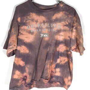 QUIKSILVER Tee Shirt Size Large Acid Wash Bleached T-shirt Crop Cropped Short
